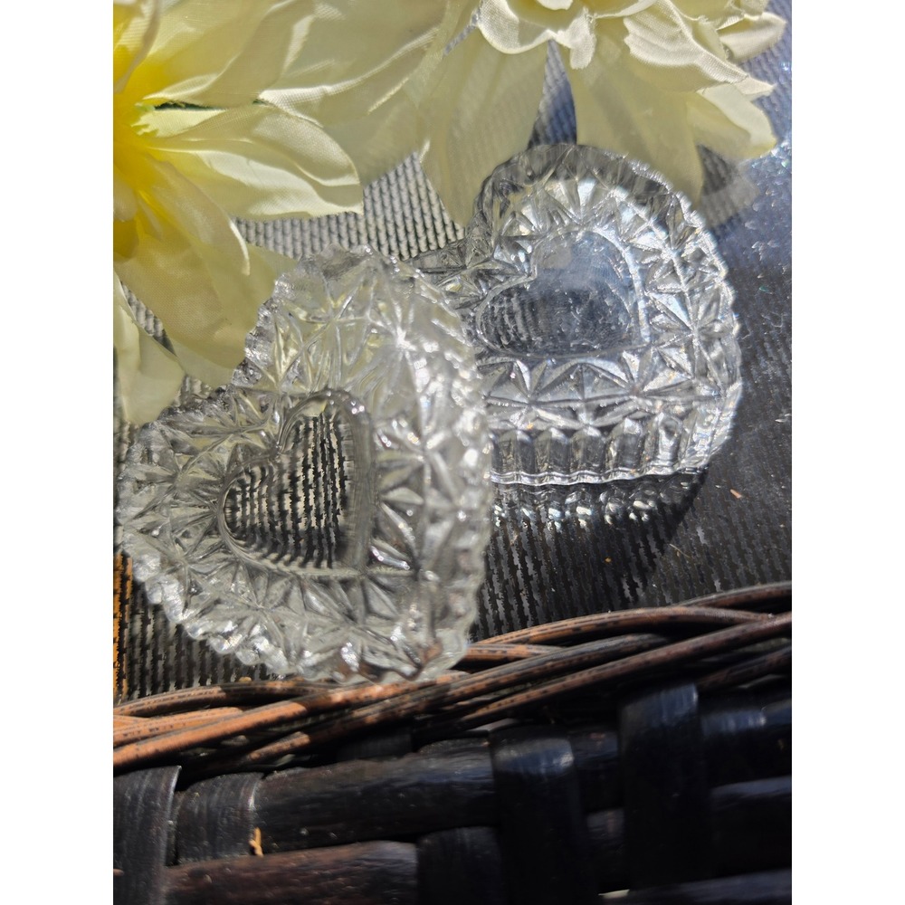 Vintage Heart Shaped Clear Crystal Trinket Box | Interlocking Hearts